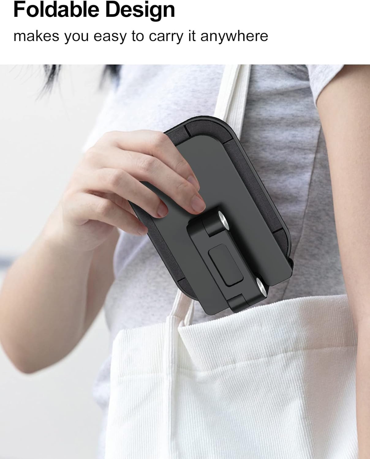 OCYCLONE foldable phone and tablet stand in compact design, lightweight and portable, easy to carry in a bag for travel or everyday use.